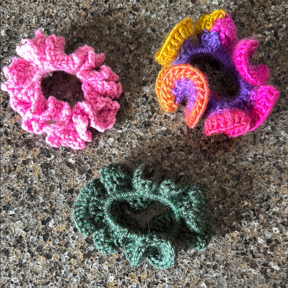 NEW Colorful Crochet Hair Scrunchies Set of 3